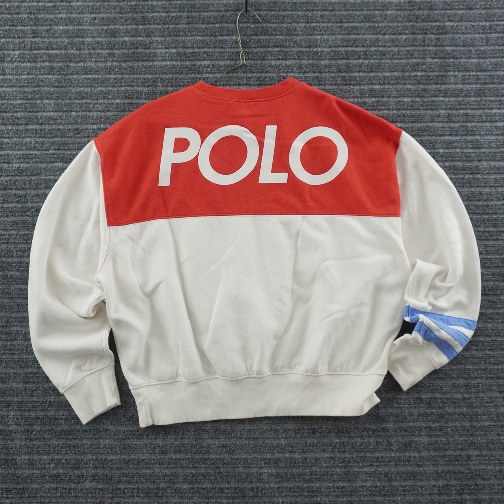 Polo Ralph Lauren Sweatshirt Mens S Red White Colorblock Crest Graphic